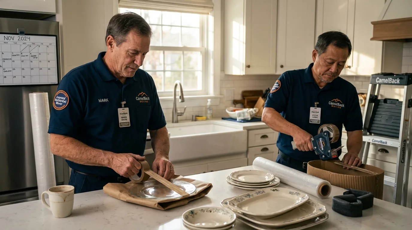 Professional crew packing kitchen dishware in Nappanee, IN